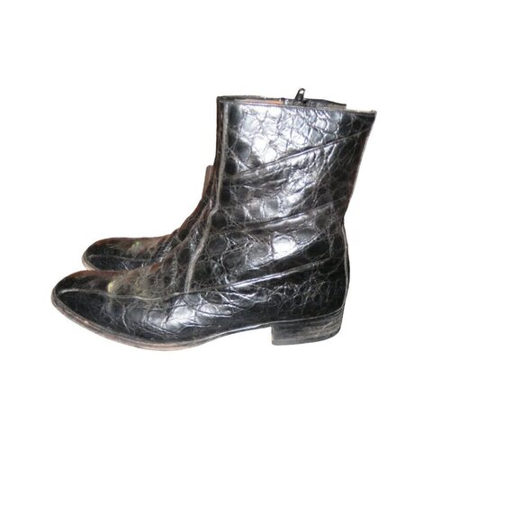 MORESCHI ITALY Genuine Croc embossed Italian Leather Boots size 9 Vintage - Picture 1 of 10